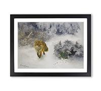 Fox And Black Grouse Cock By Bruno Liljefors Classic Painting Framed Print | A2 Black Framed Wall Art | Ready to Hang | Classic Animal Picture | Living Room Bedroom Lounge Office