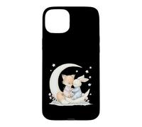 Fox and Bunny on Crescent Moon Pastel Nursery Art Case for iPhone 15 Plus