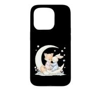 Fox and Bunny on Crescent Moon Pastel Nursery Art Case for iPhone 15 Pro