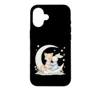 Fox and Bunny on Crescent Moon Pastel Nursery Art Case for iPhone 16