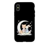 Fox and Bunny on Crescent Moon Pastel Nursery Art Case for iPhone X/XS