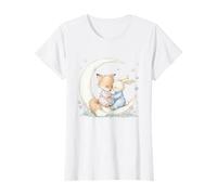 Fox and Bunny on Crescent Moon Pastel Nursery Art T-Shirt
