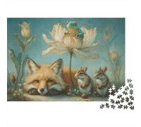 Fox And Chipmunks with Flower Jigsaw Puzzles Puzzle for Adults Kids. 1000 Pieces Whimsical Challenge Toy Educational Games Home Decoration for Adults& Kids Age 14 Years Up 70x50cm/1000pcs