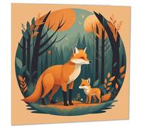 Fox and Cub In the Woods - Greeting Card - Cute Foxes Forest Drawing 145 x 145mm