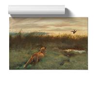 Fox And Duck By Bruno Liljefors | Unframed Wall Art Print | Ready to Frame Poster | Modern Home Decor Picture | Artwork for Living Room, Bedroom, Kitchen or Office | A2 (42x59.4 cm)