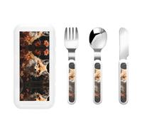 Fox and Flowers Children's tableware 3-piece set, reusable knife, fork and spoon cutlery set, portable children's food protection tableware