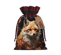 Fox and Flowers Printed holiday drawstring bag 8.3x11.8 inch Christmas party decoration gift bag