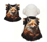 Fox and Flowers Ruffle Dog Dress Frilly Sleeveless Breathable Summer Party for Small Dogs Cats XL