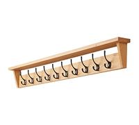 Fox and Grain Solid Oak Coat Rack (10 Hooks) | Wall Mounted Coat Hooks With Shelf for Display/Storage | Wooden Stylish & Versatile Hallway Decor | Heavy Duty Double Hooks | Handcrafted in the UK