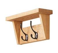 Fox and Grain Solid Oak Coat Rack (2 Hooks) | Wall Mounted Coat Hooks with Shelf for Display/Storage | Wooden Stylish & Versatile Hallway Decor | Heavy Duty Double Hooks | Handcrafted in The UK