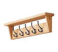 Fox and Grain Solid Oak Coat Rack (5 Hooks) | Wall Mounted Coat Hooks with Shelf for Display/Storage | Wooden Stylish & Versatile Hallway Decor | Heavy Duty Double Hooks | Handcrafted in The UK