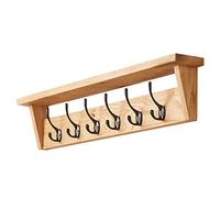Fox and Grain Solid Oak Coat Rack (6 Hooks) | Wall Mounted Coat Hooks with Shelf for Display/Storage | Wooden Stylish & Versatile Hallway Decor | Heavy Duty Double Hooks | Handcrafted in The UK