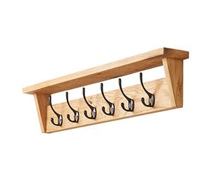 Fox and Grain Solid Oak Coat Rack (6 Hooks) | Wall Mounted Coat Hooks with Shelf for Display/Storage | Wooden Stylish & Versatile Hallway Decor | Heavy Duty Double Hooks | Handcrafted in the UK