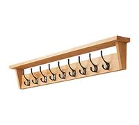 Fox and Grain Solid Oak Coat Rack (9 Hooks) | Wall Mounted Coat Hooks with Shelf for Display/Storage | Wooden Stylish & Versatile Hallway Decor | Heavy Duty Double Hooks | Handcrafted in The UK