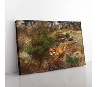 Fox and Hunting Dogs by Bruno Liljefors Canvas Wall Art Print 30x20 Inch | Ready to Hang, Gallery Wrapped, Fade-Resistant Inks, Securely Packaged, UK Made