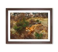 Fox And Hunting Dogs Vol.1 By Bruno Liljefors Classic Painting Framed Print | A3 Walnut Framed Wall Art | Ready to Hang | Classic Animal Picture | Living Room Bedroom Lounge Office