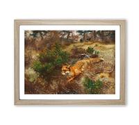 Fox And Hunting Dogs Vol.1 By Bruno Liljefors Classic Painting Framed Wall Art Print, Ready to Hang Picture for Living Room Bedroom Home Office Décor, Oak A3 (46 x 34 cm)