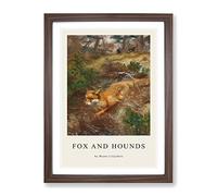 Fox And Hunting Dogs Vol.1 By Bruno Liljefors Exhibition Museum Painting Framed Print | A2 Walnut Framed Wall Art | Ready to Hang | Modern Animal Picture | Living Room Bedroom Lounge Office