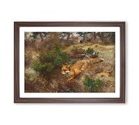 Fox and Hunting Dogs Vol.1 by Bruno Liljefors Framed Print | A2 Walnut Framed Wall Art | Ready to Hang | Modern Animal Picture | Living Room Bedroom Lounge Office