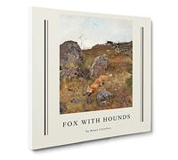 Fox And Hunting Dogs Vol.2 By Bruno Liljefors Canvas Print | Gallery Wrapped 30mm Frame Wall Art | 20x20 inches | Ready to Hang | Classic Animals Picture | Living Room Bedroom Lounge Office
