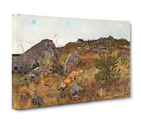 Fox And Hunting Dogs Vol.2 By Bruno Liljefors Canvas Print | Gallery Wrapped 30mm Frame Wall Art | 24x16 inches | Ready to Hang | Classic Animals Picture | Living Room Bedroom Lounge Office