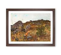 Fox And Hunting Dogs Vol.2 By Bruno Liljefors Classic Painting Framed Print | A3 Walnut Framed Wall Art | Ready to Hang | Classic Animal Picture | Living Room Bedroom Lounge Office
