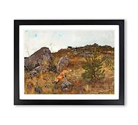 Fox And Hunting Dogs Vol.2 By Bruno Liljefors Classic Painting Framed Wall Art Print, Ready to Hang Picture for Living Room Bedroom Home Office Décor, Black A4 (34 x 25 cm)