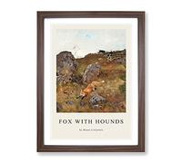 Fox And Hunting Dogs Vol.2 By Bruno Liljefors Exhibition Museum Painting Framed Print | A2 Walnut Framed Wall Art | Ready to Hang | Modern Animal Picture | Living Room Bedroom Lounge Office