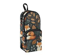 Fox and Leaves Pencil Case, Big Capacity Pen Bag with Compartment Students Schoolbag Shape Stationery Organizer Pencil Pouch Marker Case for School Office Work