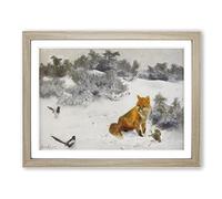 Fox And Magpies By Bruno Liljefors Classic Painting Framed Wall Art Print, Ready to Hang Picture for Living Room Bedroom Home Office Décor, Oak A2 (64 x 46 cm)