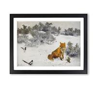 Fox And Magpies By Bruno Liljefors Classic Painting Framed Wall Art Print, Ready to Hang Picture for Living Room Bedroom Home Office Décor, Black A3 (46 x 34 cm)