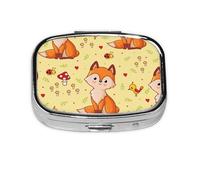 Fox and Mushroom Pattern,Meta Pill Box 2 Compartment Medicine Case,Portable Organizer,Rectangle Meta Portable Organizer Pill Box 1418 Compartment Medicine Case