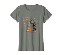 Fox And Owl On The Tree Animal Lover Autumn Leaves T-Shirt