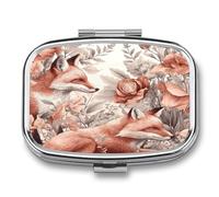 Fox and Plants Pill Box Medicine Pill Organizer Small Pill Case Travel Pill Container Portable Pill Case for Pocket 2 Compartment Pill Holder Pill Boxes for Travel