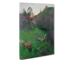 Fox And Seabirds By Bruno Liljefors Canvas Print | Gallery Wrapped 30mm Frame Wall Art | 30x20 inches | Ready to Hang | Classic Animals Picture | Living Room Bedroom Lounge Office