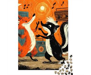 Fox And Skunk Dancing to Music Jigsaw Puzzles Puzzles for Adults Kids. 1000 Pieces Whimsical Challenge Toy Educational Games Home Decoration for Educational Games Gifts 38x26cm/1000pcs