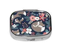Fox Animal Flower Mon and Daughter Son,Meta Pill Box 2 Compartment Medicine Case,Portable Organizer