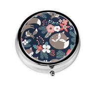 Fox Animal Flower Mon and Daughter SonMeta Pill Box 3 Compartment Medicine Case,Portable Organizer