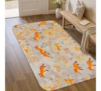 Fox Area Rug, Autumn Nature Flower Leaf Fall Orange Low Pile Foam Doormat Rectangle Print Accents Rug Entryway Bathroom Kitchen Doorway Decor 3' X 5'