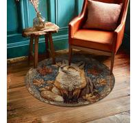 Fox Area Rug, Autumn Nature Leaves Pattern Fall Orange Non-Slip Home Indoor Doormat Accents Rug Non Shedding Entryway Bathroom Laundry Room Bedside Decor 3' X 3'