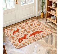 Fox Area Rug, Autumn Rustic Flower Leaf Fall Orange Low Pile Foam Edge Binding Doormat Throw Rug Rectangle Bathroom Entryway Bedside Doorway Decor 2' X 3'