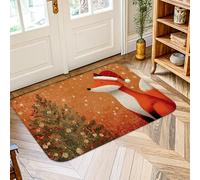 Fox Area Rug, Christmas Festive Pine Snowflakes Xmas Orange Non-Slip Doormat Throw Rug Edge Binding Bathroom Bedside Entryway Door Decor 2' X 3'