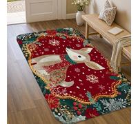 Fox Area Rug, Christmas Festive Snowflake Flower Xmas Red Low Pile Sponge Edge Binding Doormat Throw Rug Rectangle Entryway Bathroom Kitchen Doorway Decor 3' X 5'