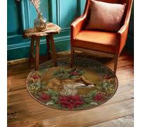 Fox Area Rug, Christmas Vintage Poinsettia Holly Xmas Red Non-Slip Doormat Home Accents Rug Fade Resistant Bathroom Laundry Room Kitchen Entryway Decor 3' X 3'