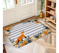 Fox Area Rug, Fall Rustic Flowers Stripes Fall Orange Low Pile Foam Doormat Rectangle Throw Rug Non Shedding Bathroom Entryway Kitchen Bedside Decor 2' X 3'