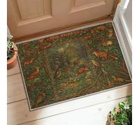 Fox Area Rug, Nature Rustic Deer Owl Fall Green Low Pile Doormat Accents Rug Fade Resistant Entryway Bathroom Kitchen Doorway Decor 2' X 3'