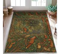 Fox Area Rug, Nature Rustic Deer Owl Fall Green Low Pile Soft Doormat Throw Rug Stain Resistant Bathroom Entryway Bedside Laundry Room Decor 3' X 5'