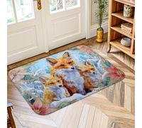 Fox Area Rug, Winter Nature Flower Snow Winter Orange Non-Slip Doormat Rectangle Throw Rug Non Shedding Bathroom Entryway Kitchen Bedside Decor 2' x 3'