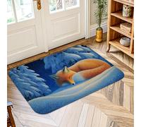 Fox Area Rug, Winter Nature Snow Trees Winter Blue Low Pile Sponge Soft Doormat Throw Rug Stain Resistant Bathroom Laundry Room Kitchen Entryway Decor 2' X 3'