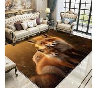 Fox Area Rugs for Living Room 120x120 - Woodland Animal Rug for Bedroom, Wildlife Non Slip Washable Short Pile Carpet